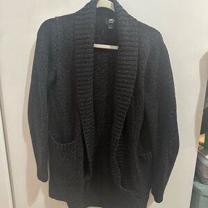 Roots Cozy Open-Front Shawl Collar Cardigan Sweater - Charcoal